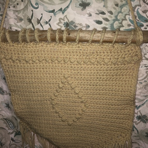 Handmade Tan Crochet Fringe Wall Hanging - Picture 6 of 6